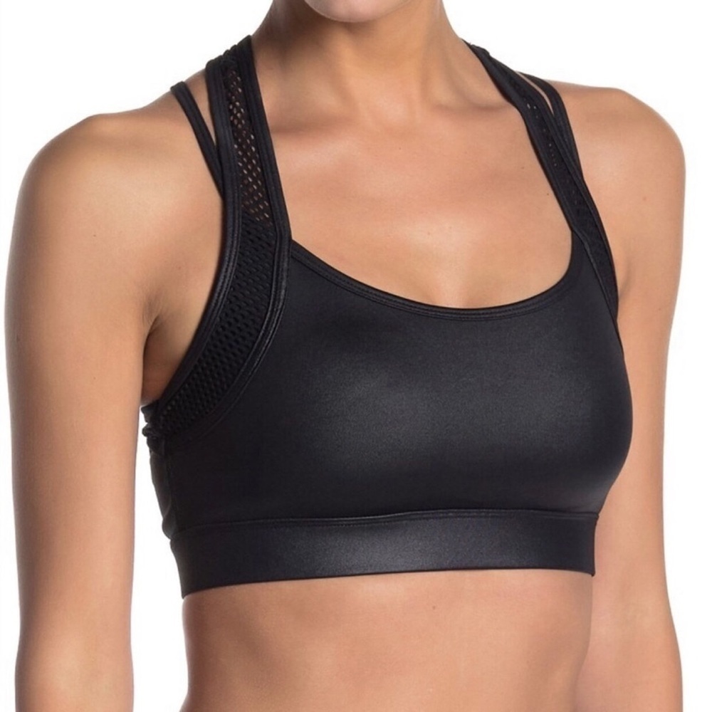 90 Degree by Reflex Black Strappy & Mesh Pullover Padded Sports Bra